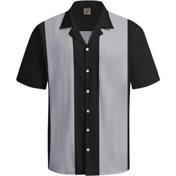 Men's Camp Collar Retro Vintage Bowling Button Down Shirt with Pocket Casual - Picture 1 of 7